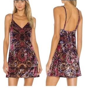 Free People Size Medium Intimately Enchanted Mini Slip Dress Floral Velvet Goth